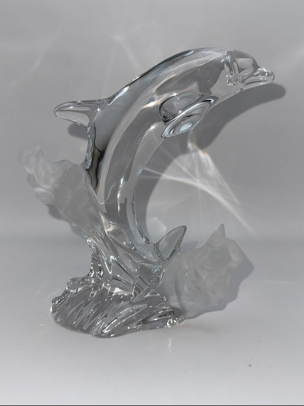 Lenox 1994 Crystal Dolphin Figurine Clear Glass Frosted Waves Vintage